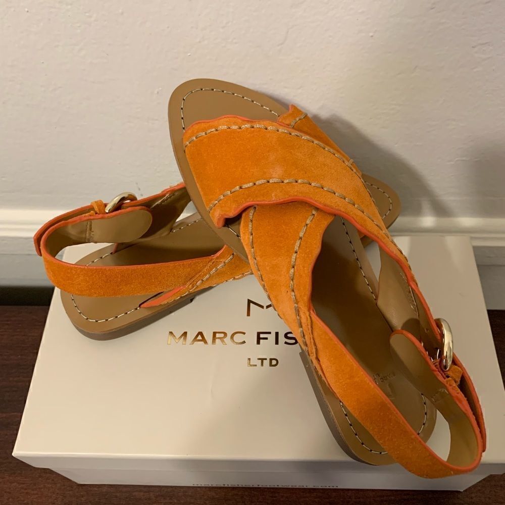 Marc Fisher Women’s orange renny suede leather sandal size 6,5 , NIB